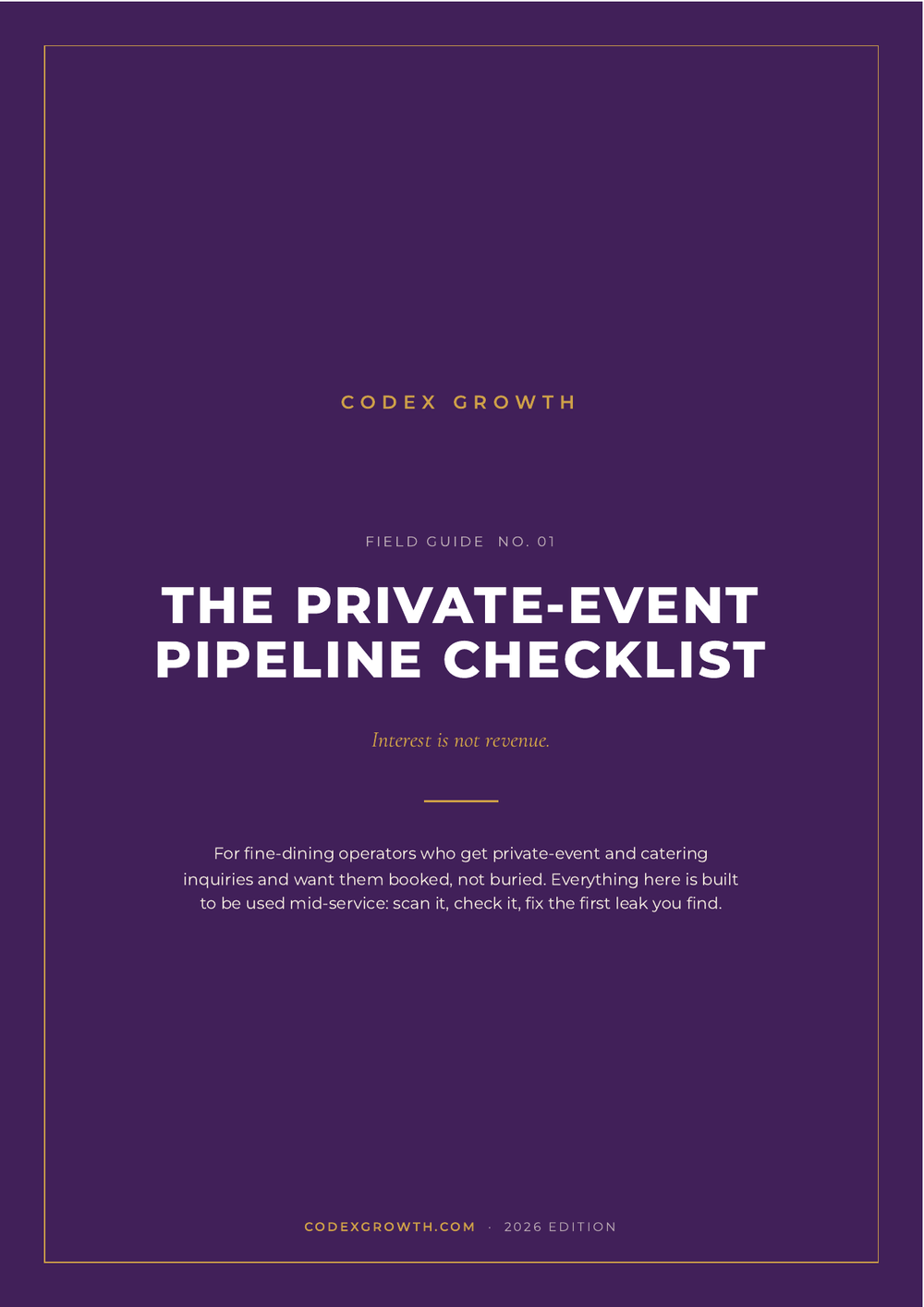 Cover of The Private-Event Pipeline Checklist, Codex Growth Field Guide No. 01